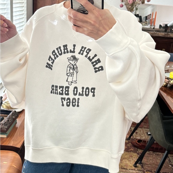 Polo Ralph Lauren Womens Polo Bear Oversized Fleece Crew Neck - White XL - Picture 9 of 13